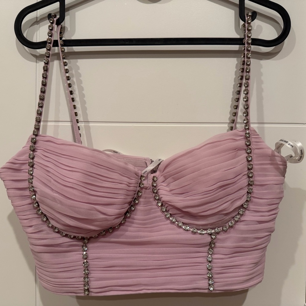 SELF PORTRAIT -Pink Rhinestone Embellished Bustier Top